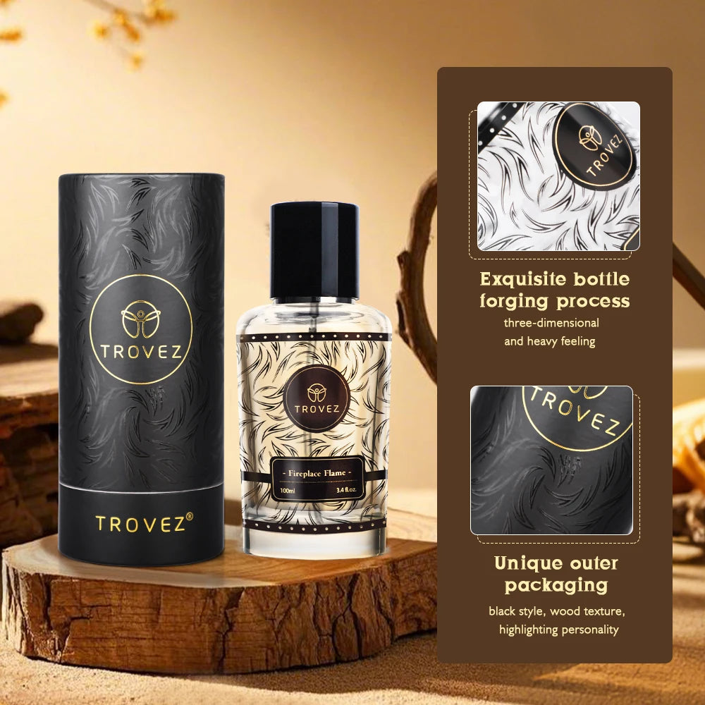 TROVEZ Fireplace Flame Eau De Parfum 100ml Perfume Smoky Woody Tone Tone Long-lasting Fragrance Body Spray Scent Perfume Man Wentersen