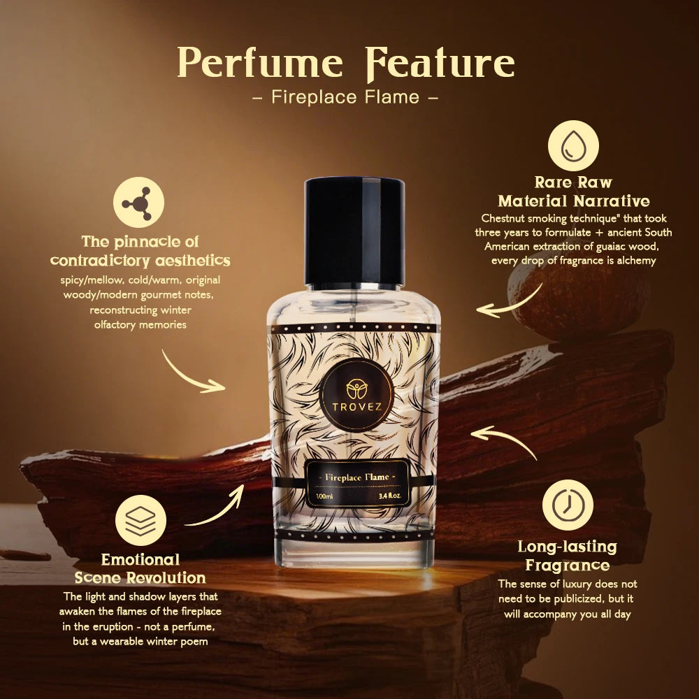 TROVEZ Fireplace Flame Eau De Parfum 100ml Perfume Smoky Woody Tone Tone Long-lasting Fragrance Body Spray Scent Perfume Man Wentersen